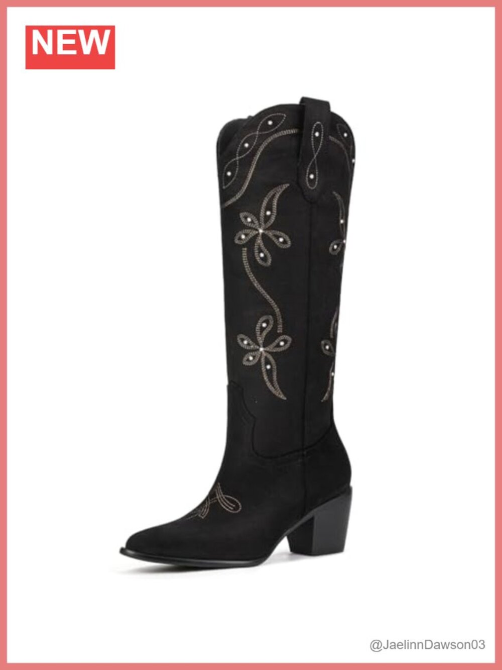 Women's Knee High Cowboy Boots Faux Suede Pointed Toe Chunky Heel Pull-On Retro